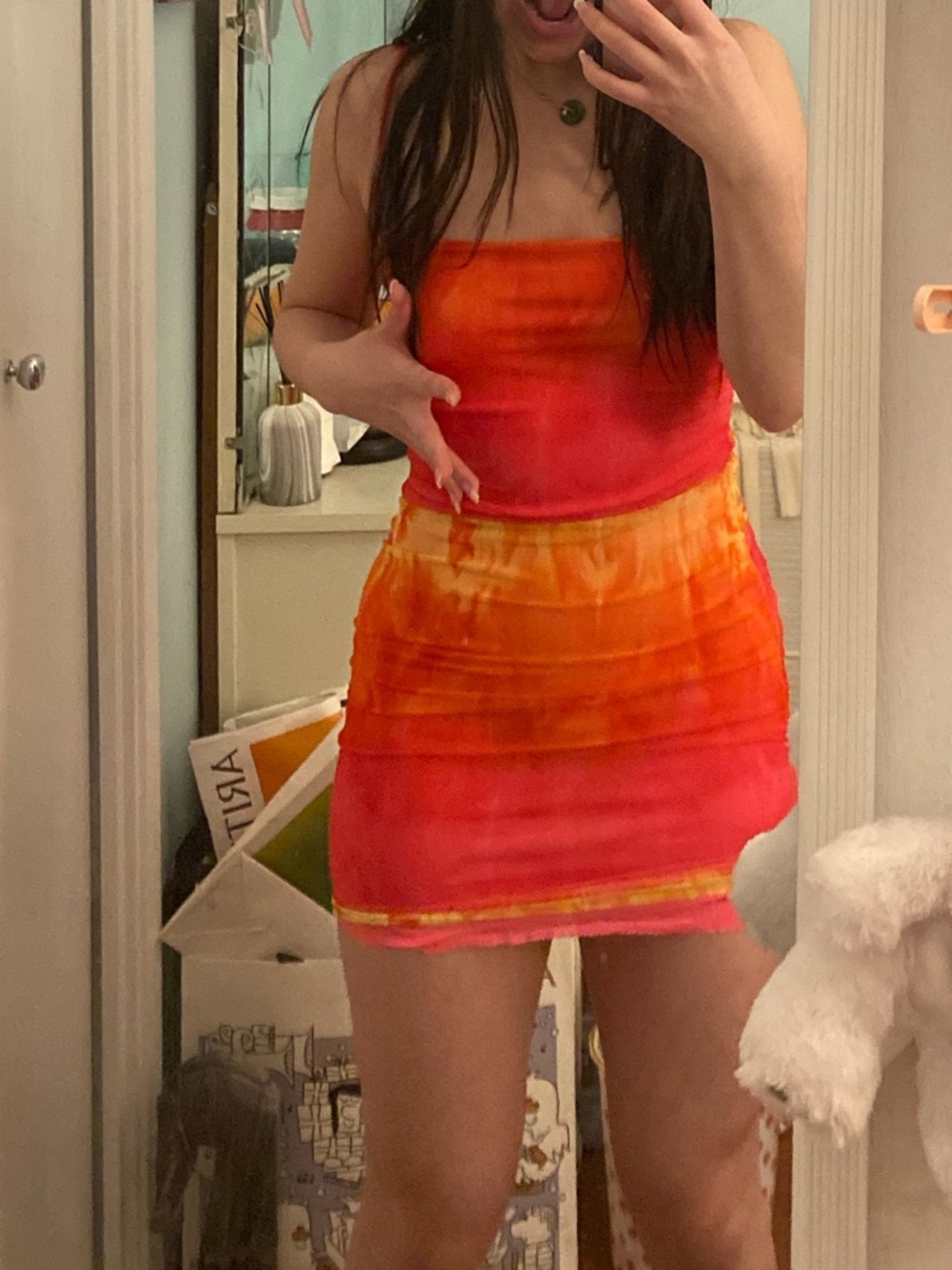 Dollskill mesh Vibrant Red and Orange Dress